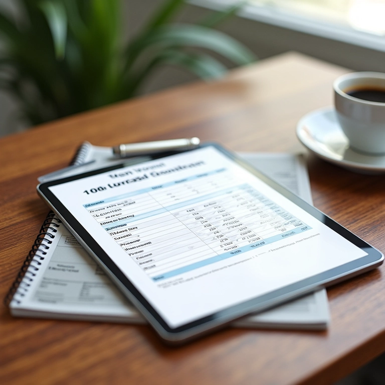 Planilha de orçamento personalizada em tablet sobre mesa com estilo brasileiro.