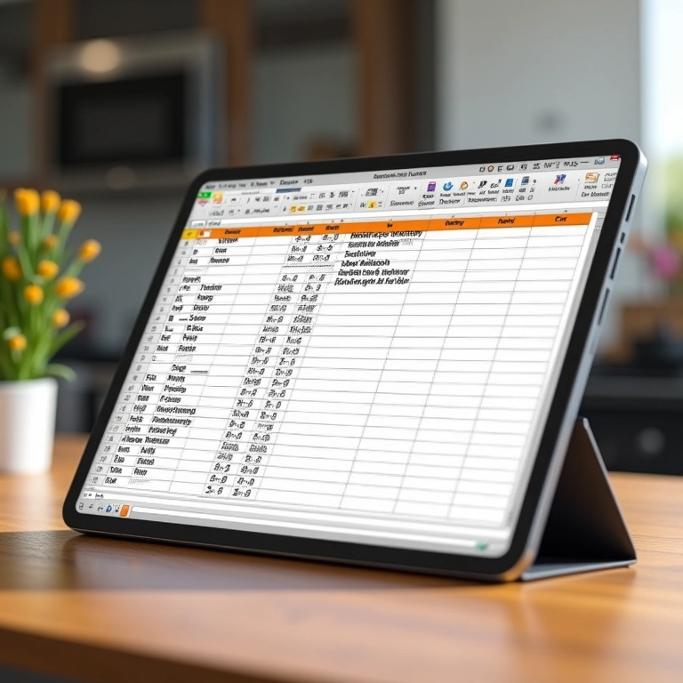 Planilha facilitadora de receitas com milho exibida em um tablet.