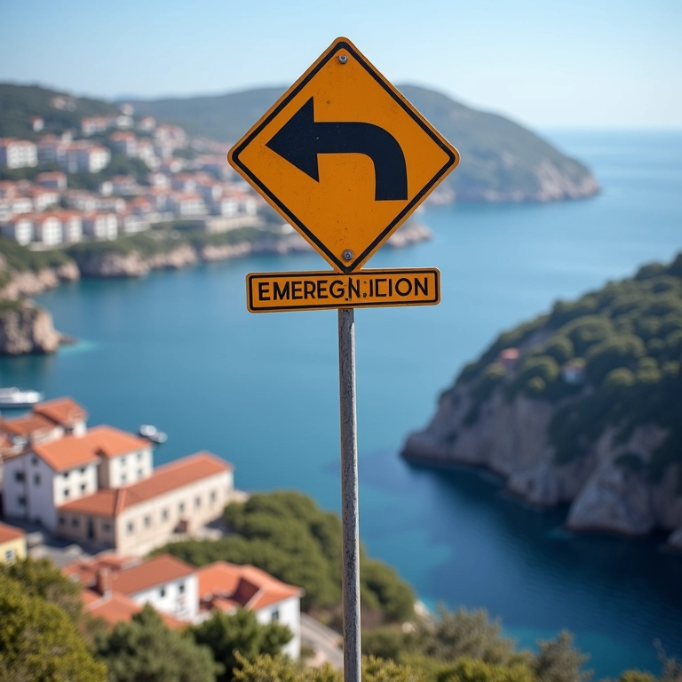 Plano de evacuação de emergência em cidade costeira.
