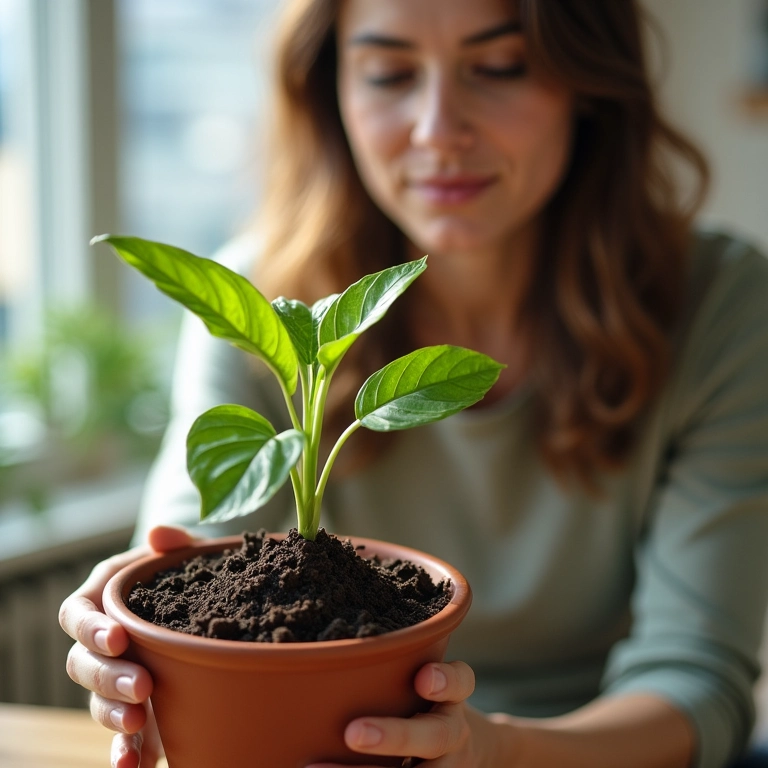 Planta com crescimento lento sendo inspecionada.
