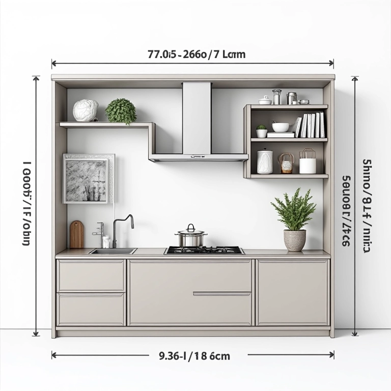 Planta de cozinha em L com medidas detalhadas para otimizar o espaço.