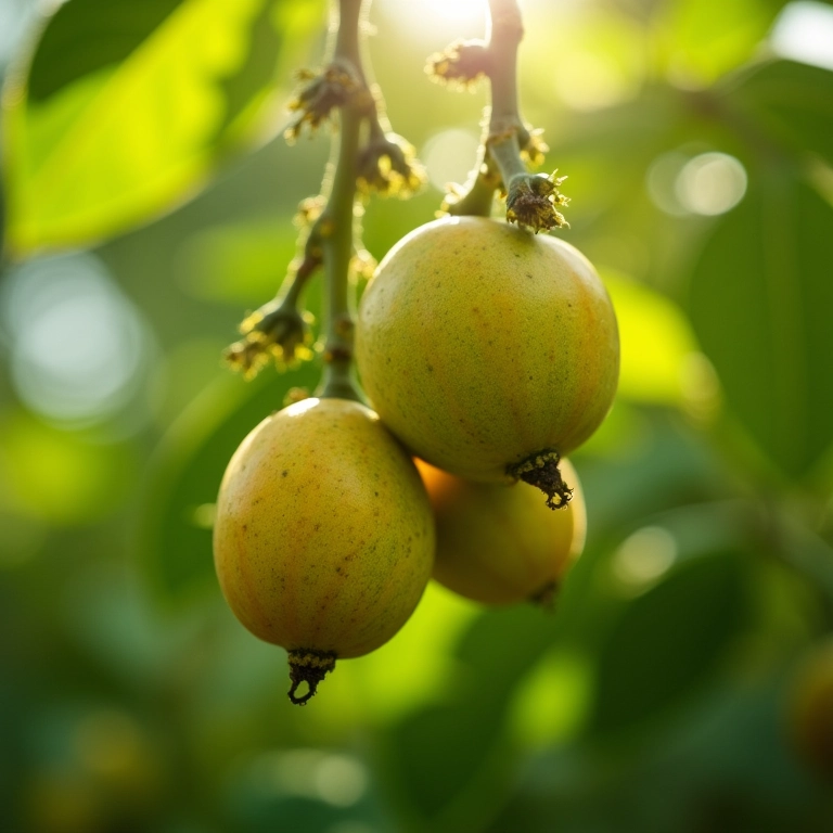 Planta de jiló com pequenos frutos em crescimento.