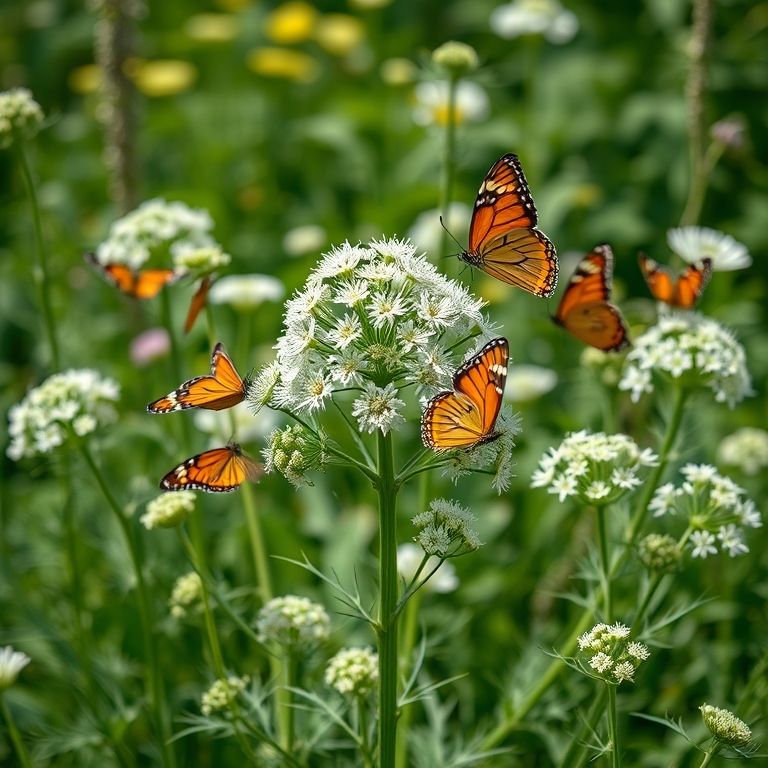 Plantação de erva-doce com borboletas.
