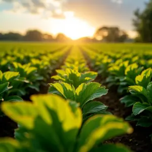 Plantação exuberante de culturas cultivadas com sementes híbridas F1.