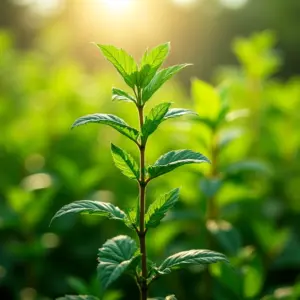 Tenha Seu Adoçante Natural Plantando Estévia Plantação exuberante de estévia em um jardim brasileiro ensolarado.