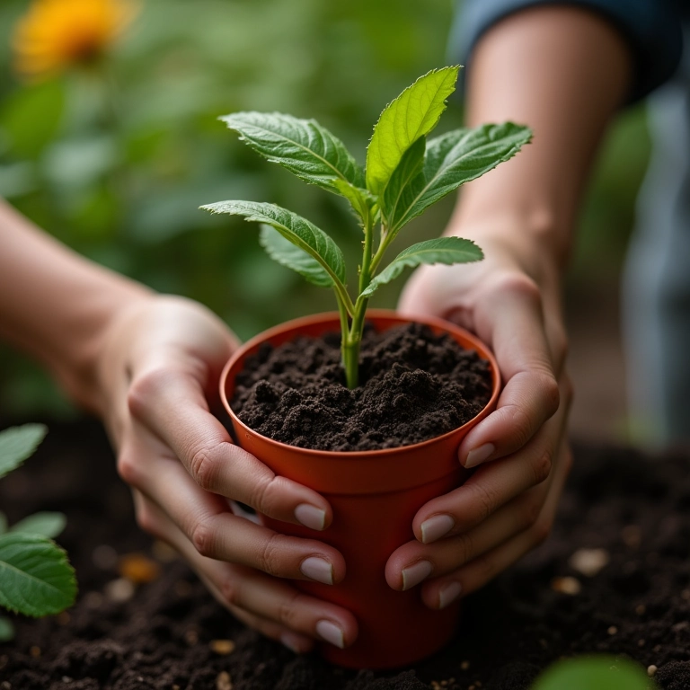 Plantando muda de maracujá em vaso.