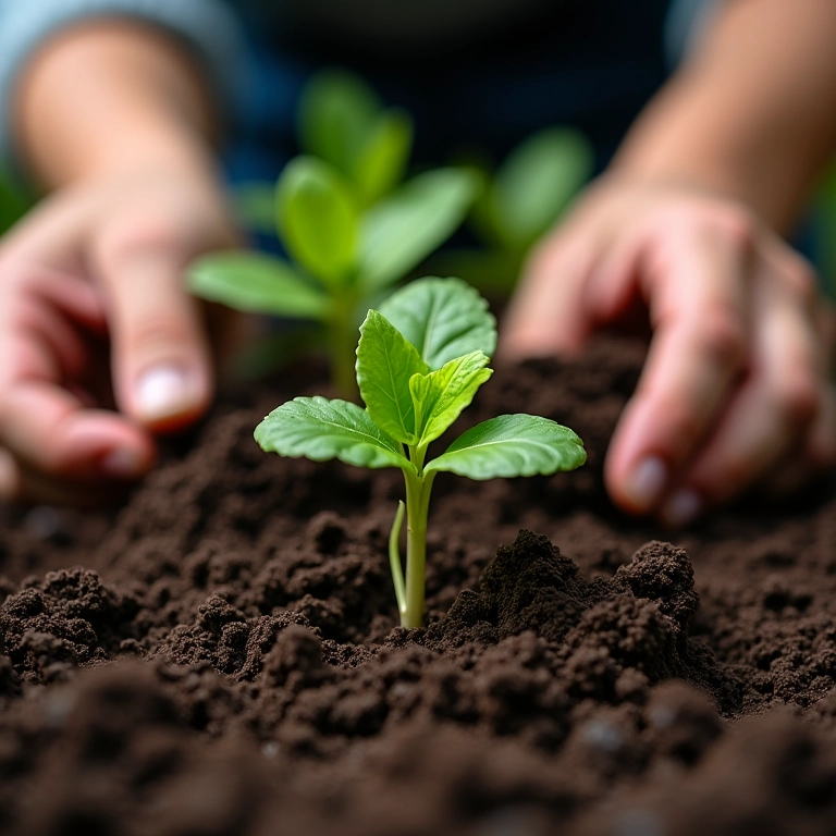 Plantando mudas de peixinho da horta em solo preparado.