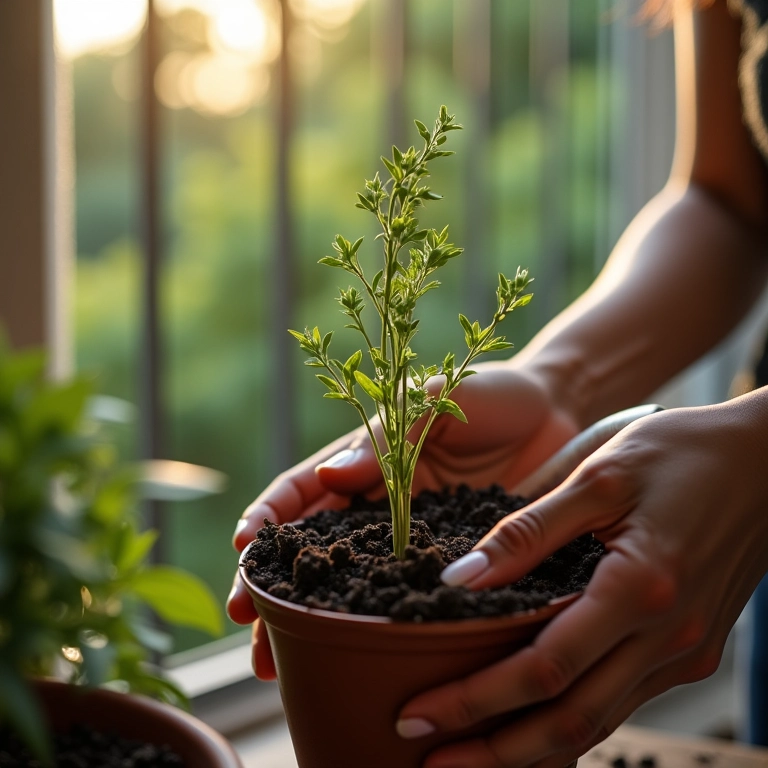 Plantando mudas de tomilho corretamente.