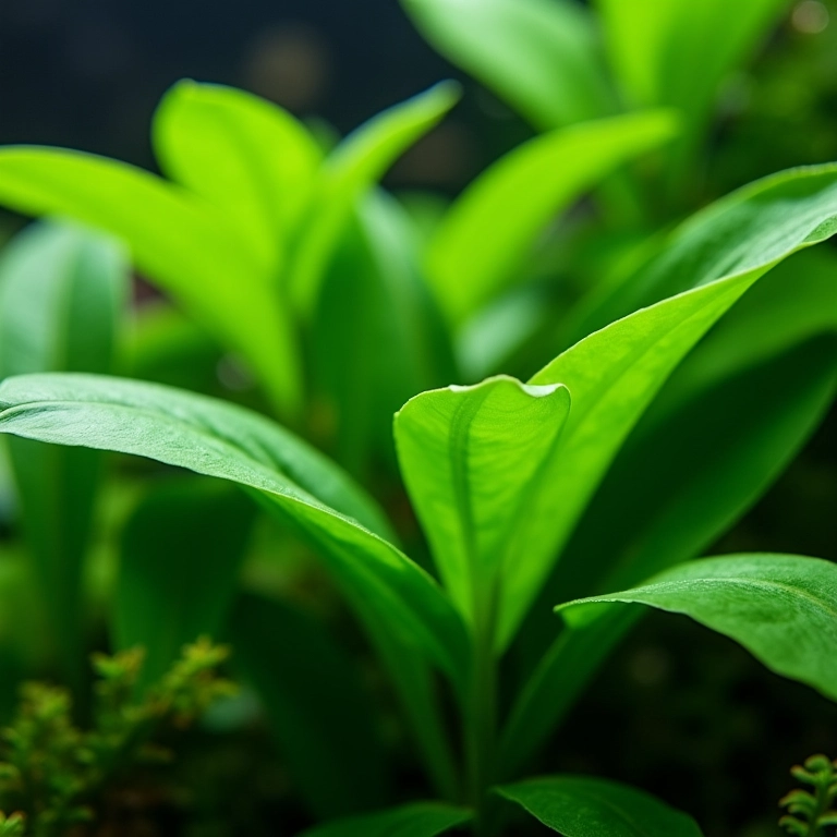 Plantas Anubias em aquário plantado.