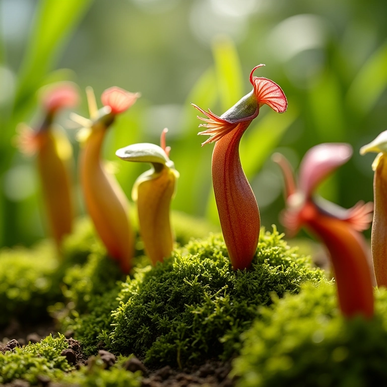 Plantas carnívoras plantadas em musgo esfagno e perlita.