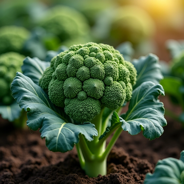 Plantas de brócolis espaçadas corretamente em horta.