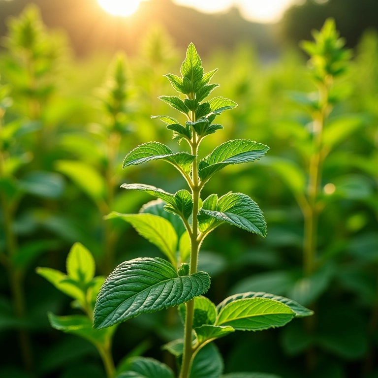 Plantas de estévia prosperando sob luz solar indireta.