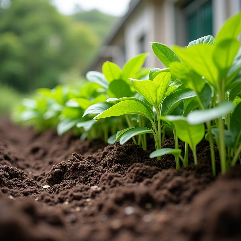 Plantas de forração protegendo o solo da erosão em um jardim inclinado.