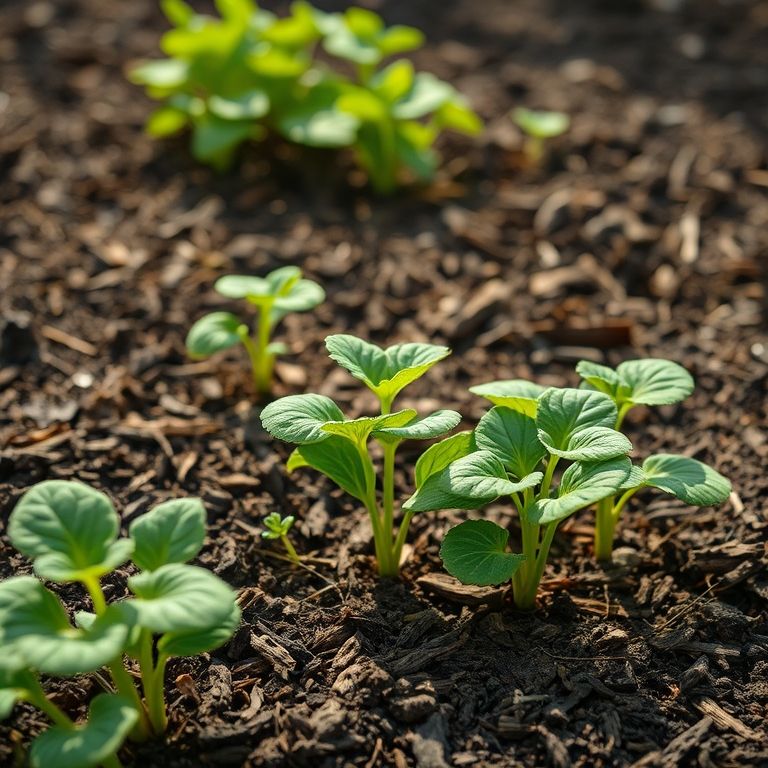 Plantas de horta crescendo sob a cobertura, demonstrando o isolamento térmico.
