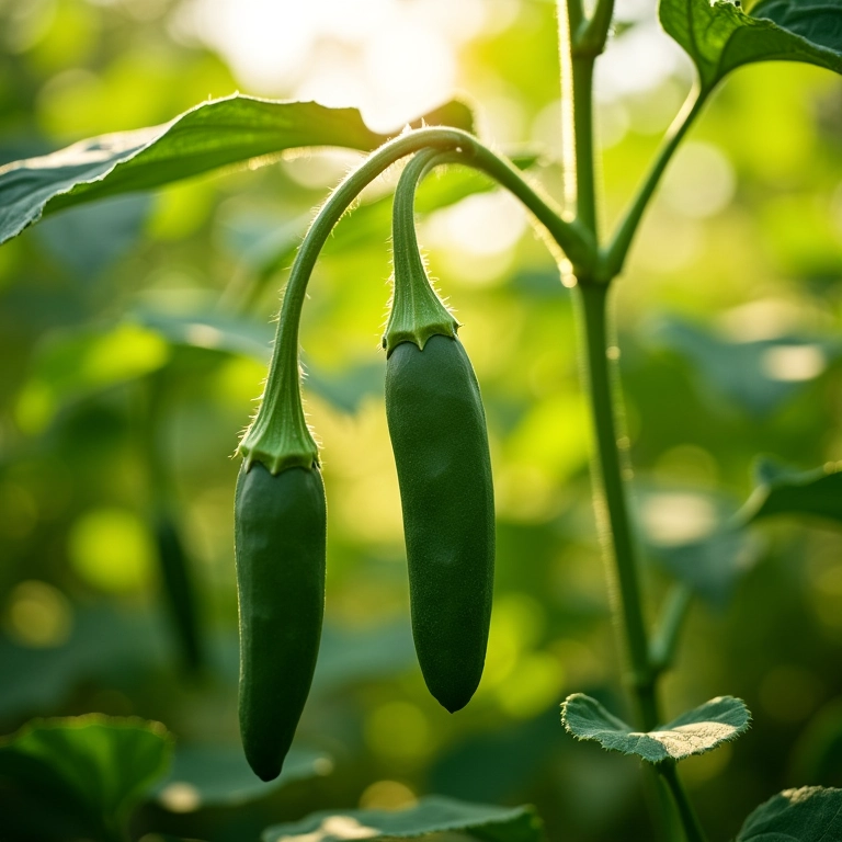Plantas de quiabo crescendo sob a luz do sol.