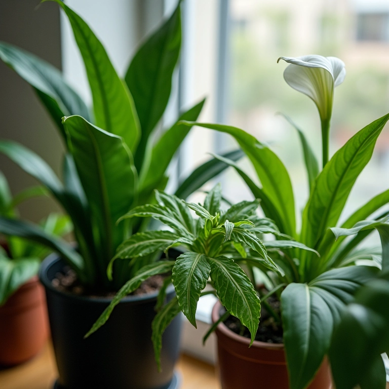 Plantas ideais para sombra: Espada de São Jorge, Zamioculca e Lírio da Paz.