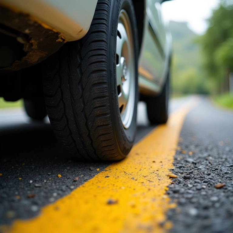 Pneu de carro desgastado e murcho.