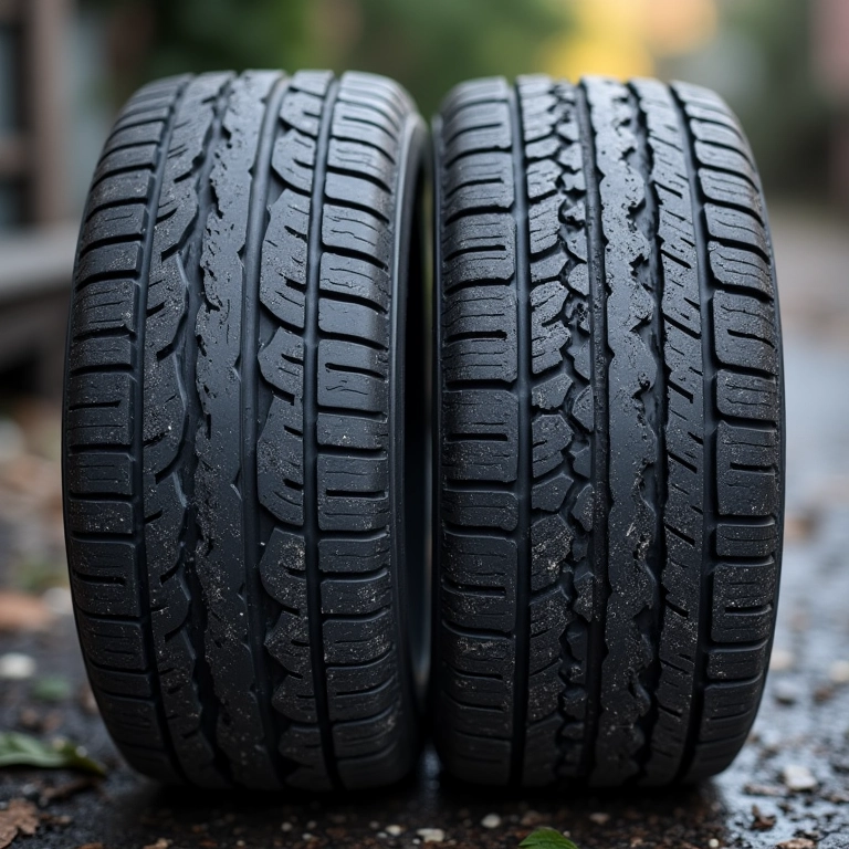 Pneu novo versus pneu desgastado.