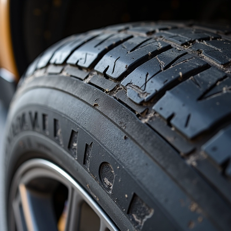 Pneu traseiro com desgaste irregular visível.