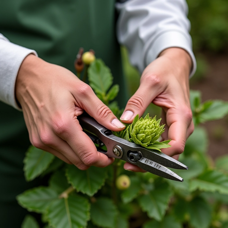 Podando a Flor de Maio com tesoura de poda.