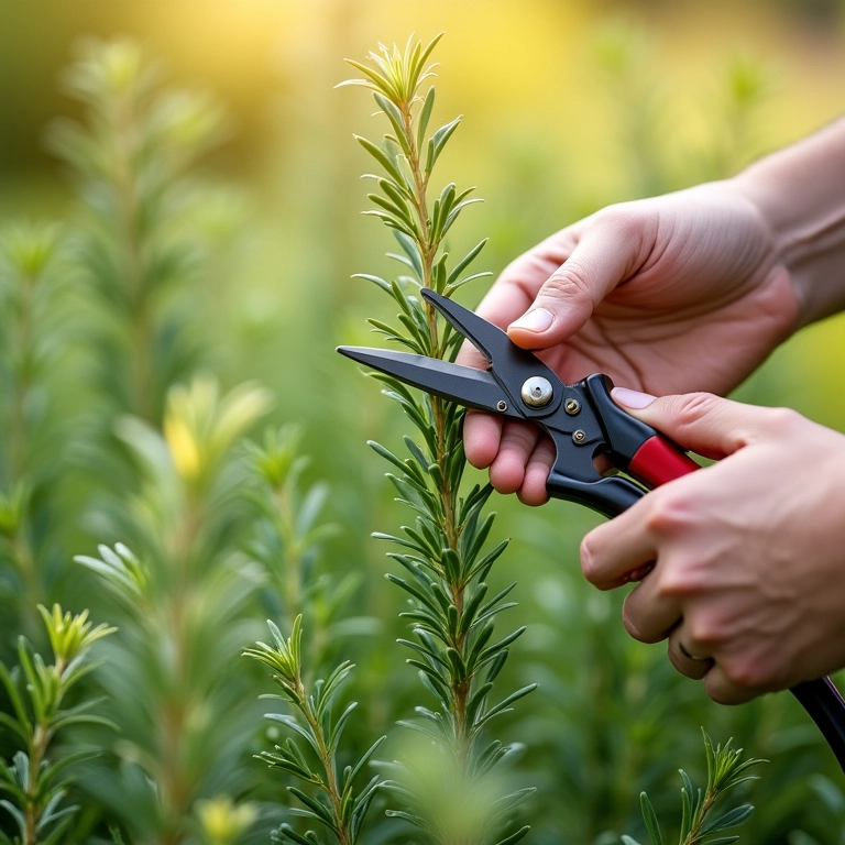 Podando alecrim em vaso.