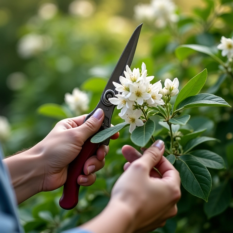 Podando o Jasmim, estimulando a floração e o crescimento.
