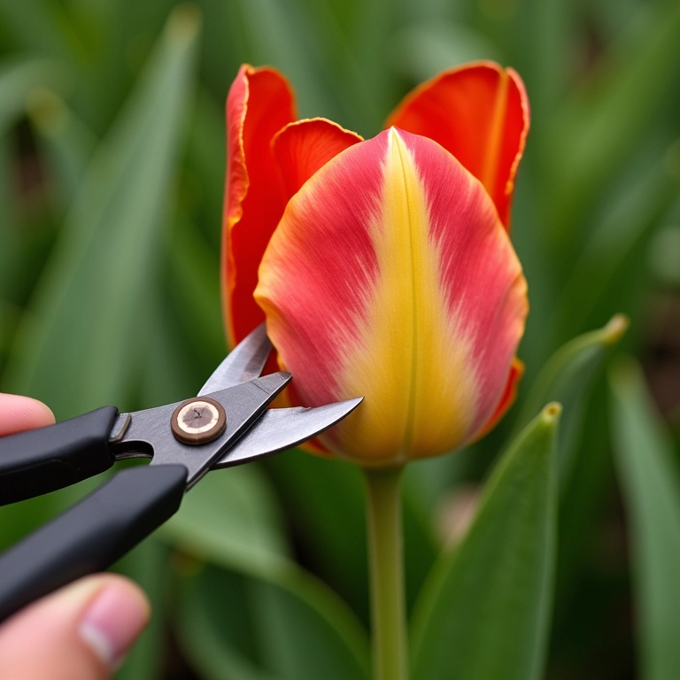 Podando tulipas após a floração.