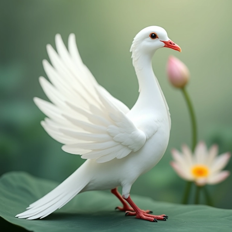 Pomba branca com flor de lótus, simbolizando pureza.