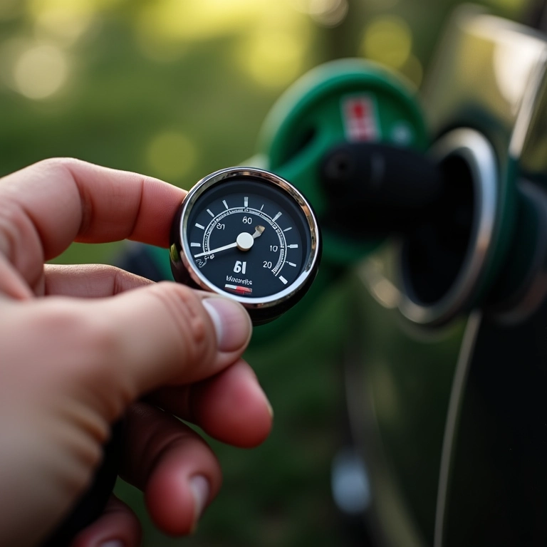 Ponteiro do medidor de combustível indicando tanque vazio.