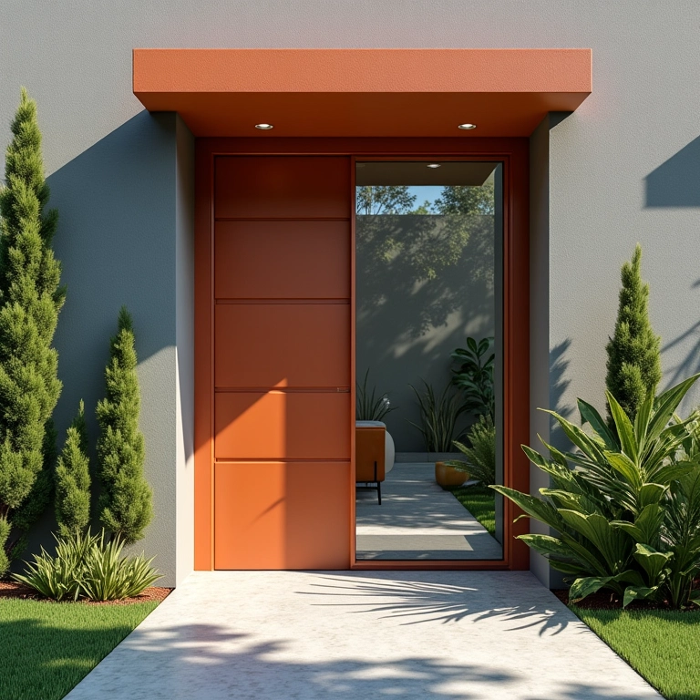 Porta de alumínio moderna em casa brasileira com design vibrante.