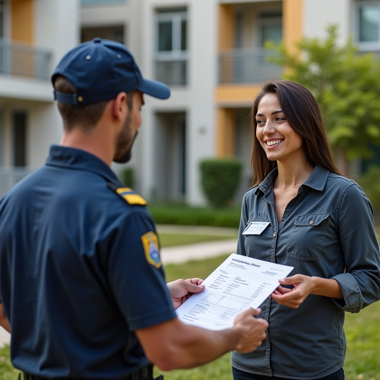Porteiro emitindo nota fiscal para serviço prestado.