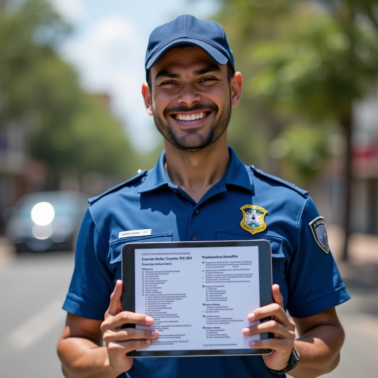 Porteiro sorrindo ao ver os benefícios de ser MEI.