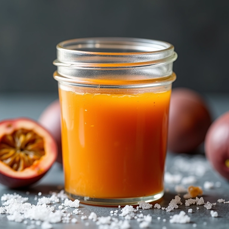 Pote de molho de maracujá sendo congelado.