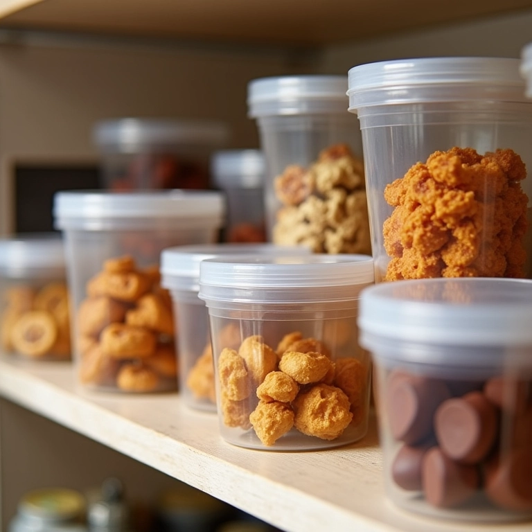 Potes herméticos com doces de padaria na prateleira.