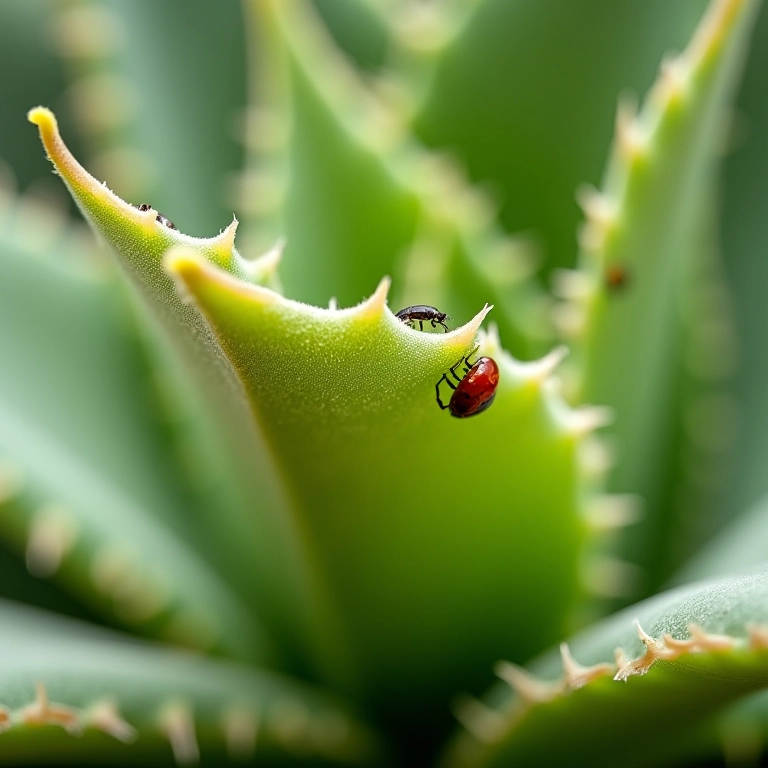 Pragas comuns (cochonilhas, pulgões) em folhas de Echeveria em visão ampliada.