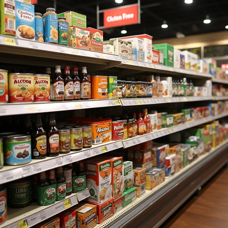 Prateleira de supermercado com produtos sem glúten.