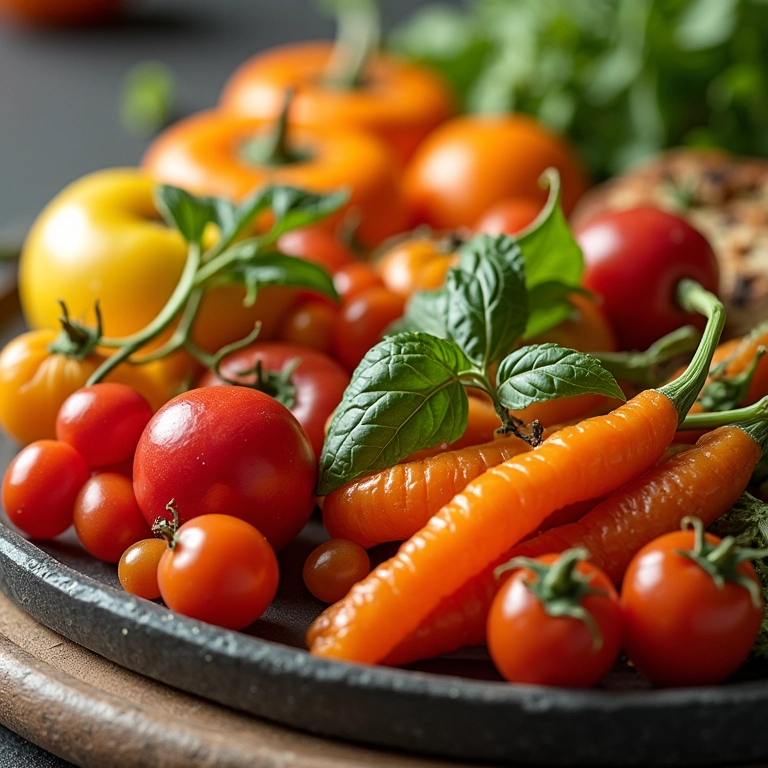Prato de comida saudável com frutas e vegetais de inverno.