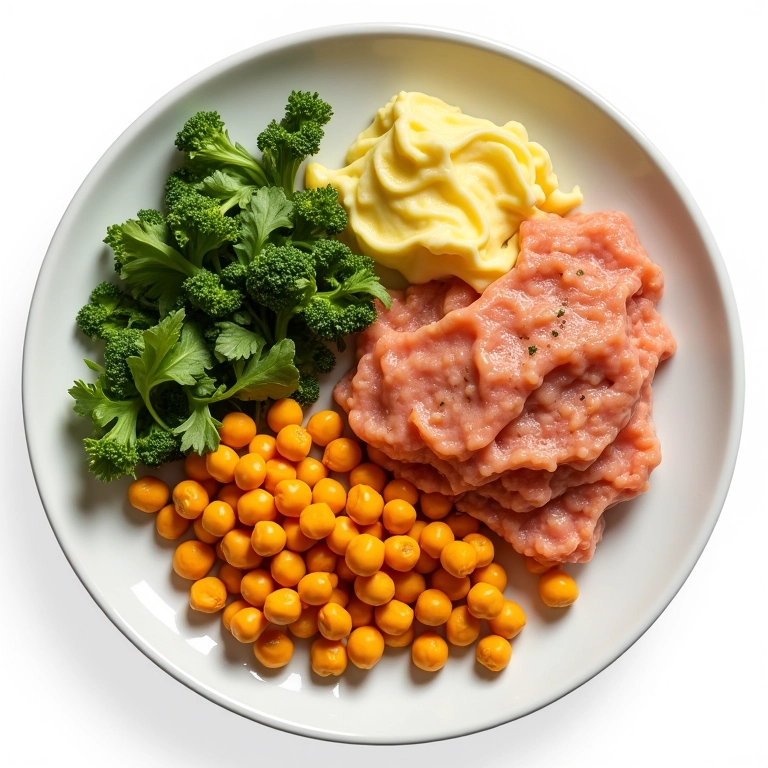 Prato equilibrado com porção de grão de bico, legumes e proteína.