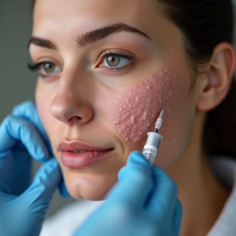 Preenchimento com ácido hialurônico para correção de cicatrizes de acne.