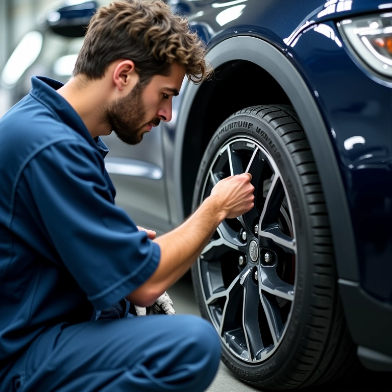 Preparação da superfície para pintura eletrostática em rodas.