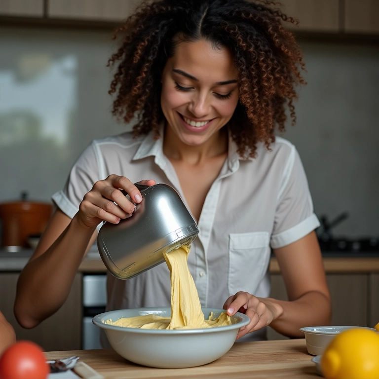 Preparando a massa da torta de liquidificador.