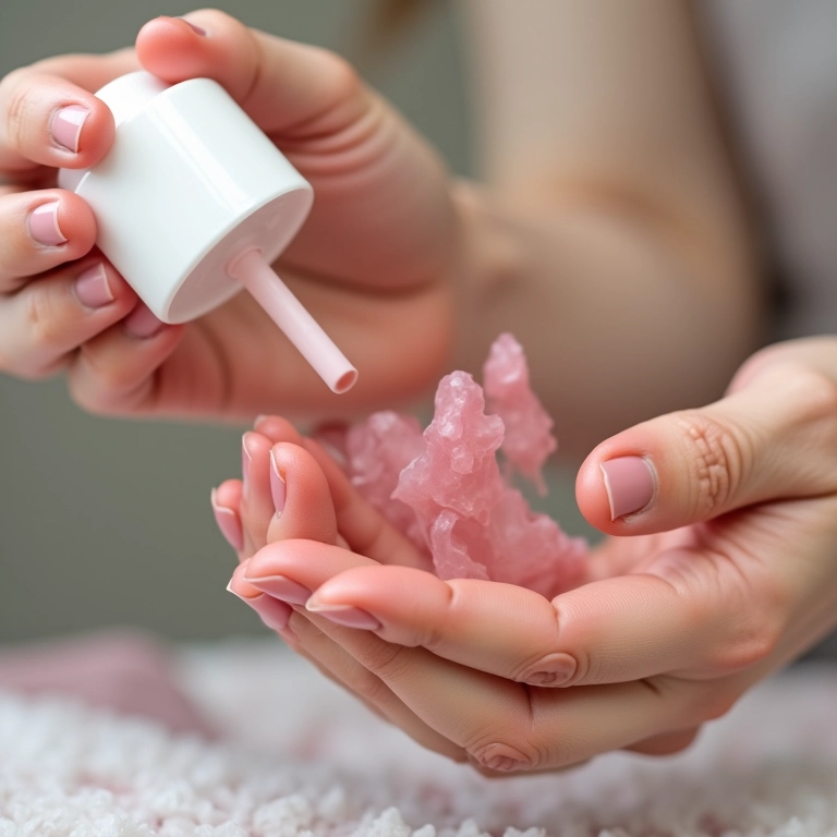 Preparando as unhas para a manicure, removendo o esmalte antigo.