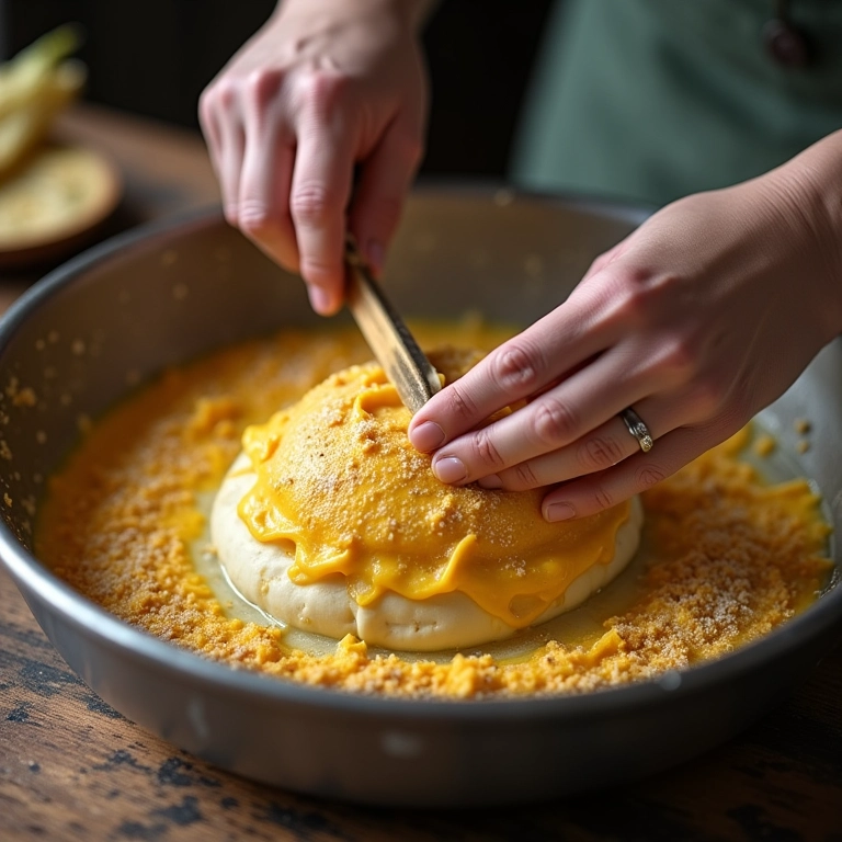Preparando o bolo de fubá com goiabada cremoso passo a passo.