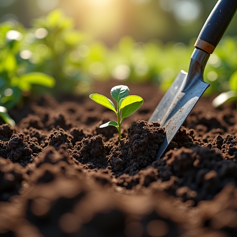 Preparando o solo para a horta comunitária com ferramentas de jardinagem.
