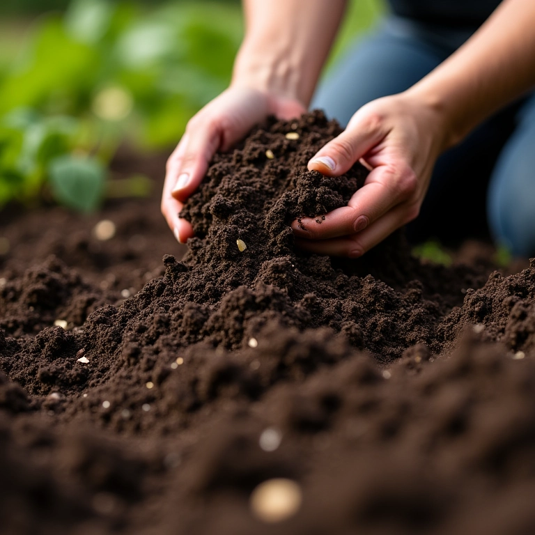 Preparando o solo para o plantio de hibisco com adubo orgânico.