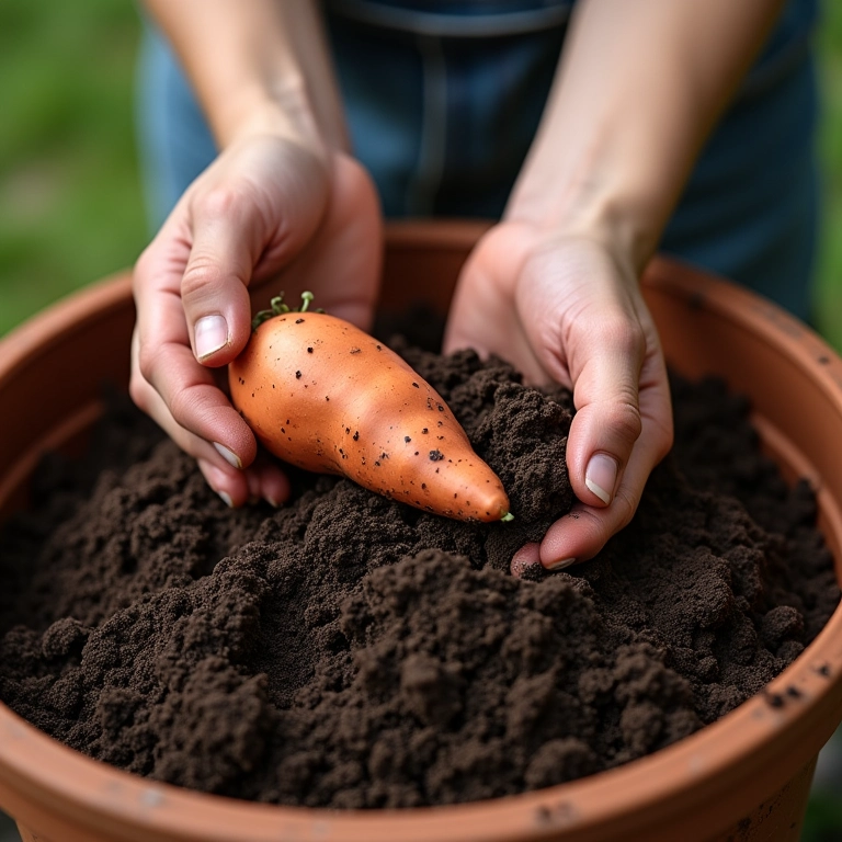Preparando o substrato ideal para batata doce em vaso.