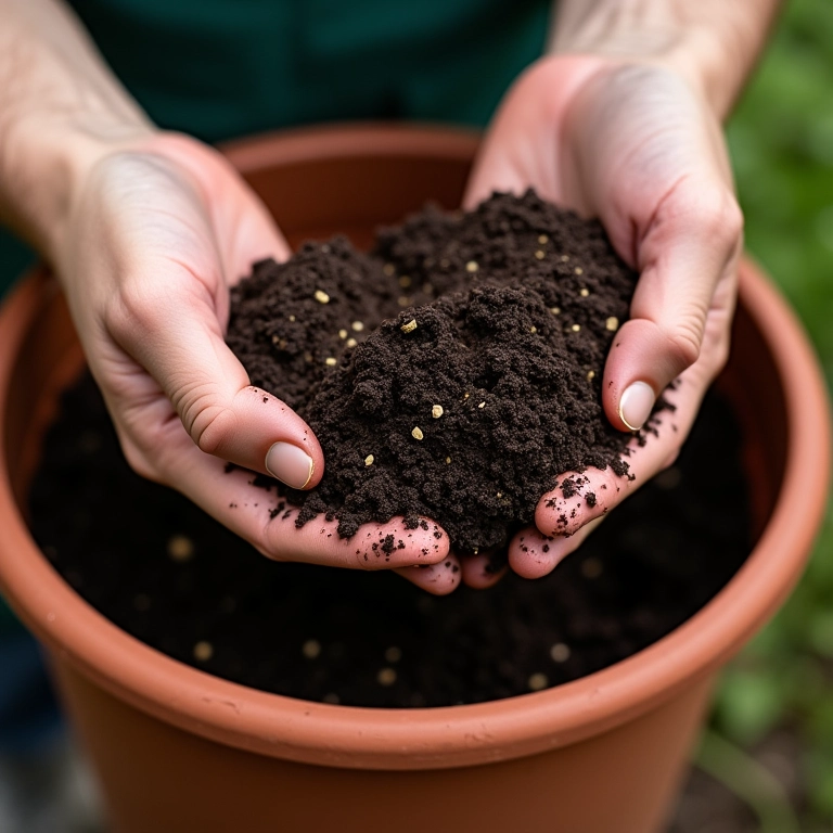 Preparando o substrato para tomate italiano em vaso.