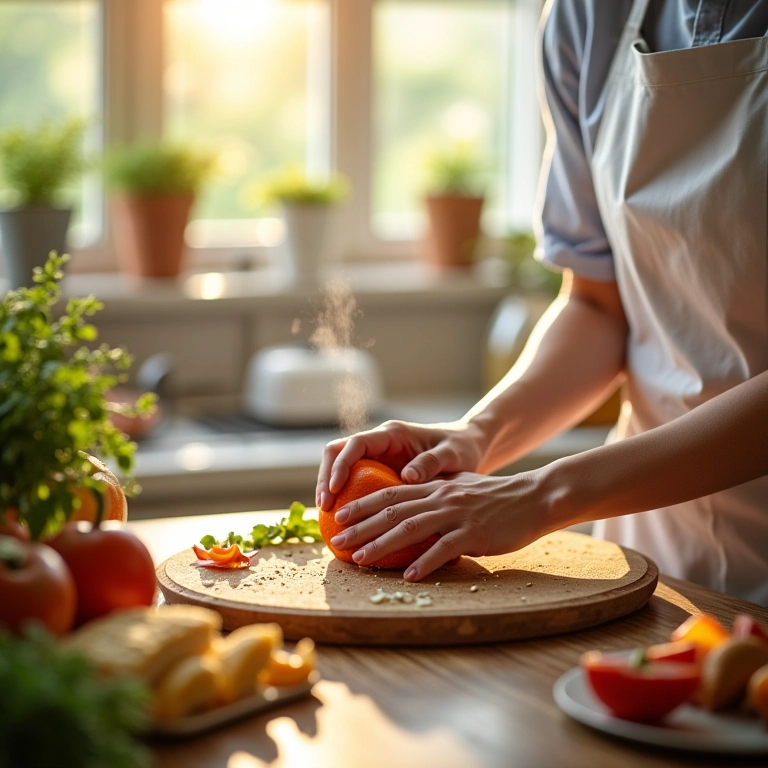 Preparando paçoca caseira em cozinha iluminada.