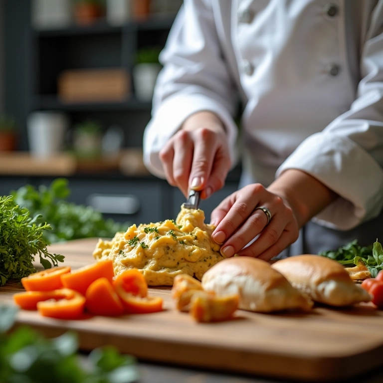 Preparo do recheio cremoso de frango para coxinha.