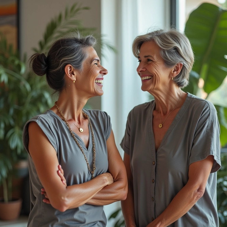 Professora de yoga sendo atendida por um consultor sobre direitos previdenciários.